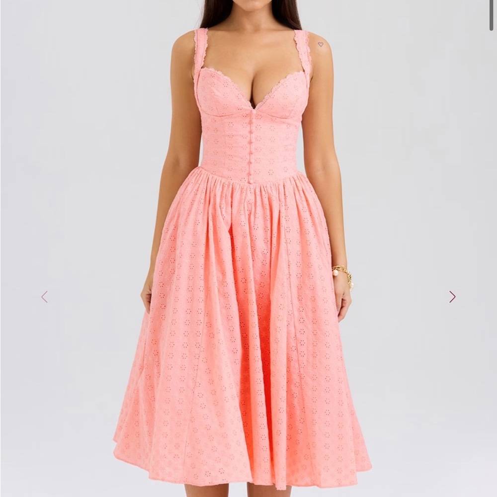 Elegant Pink Lace Midi Dress